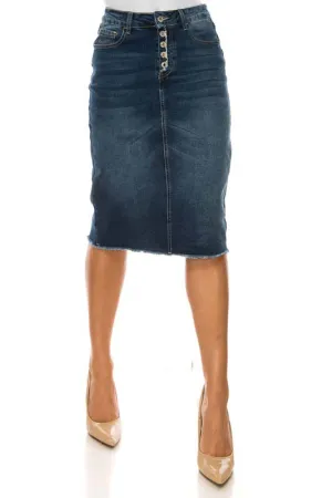 3 Button Fly Dark Indigo Denim Skirt