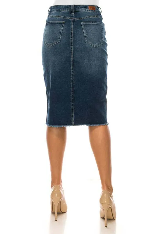 3 Button Fly Dark Indigo Denim Skirt