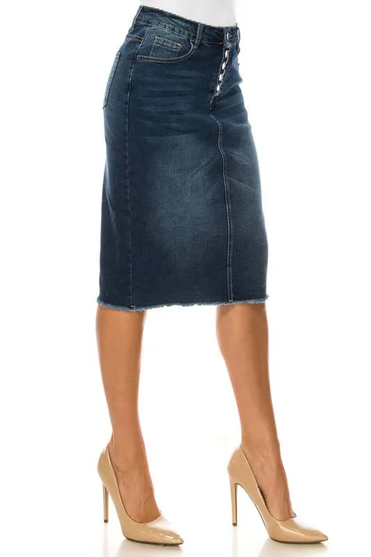 3 Button Fly Dark Indigo Denim Skirt
