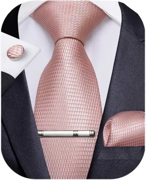 DiBanGu Plaid Ties for Men Silk Checkered Necktie and Pocket Square Cufflinks Tie Clip Set with Gift Box for Wedding Business