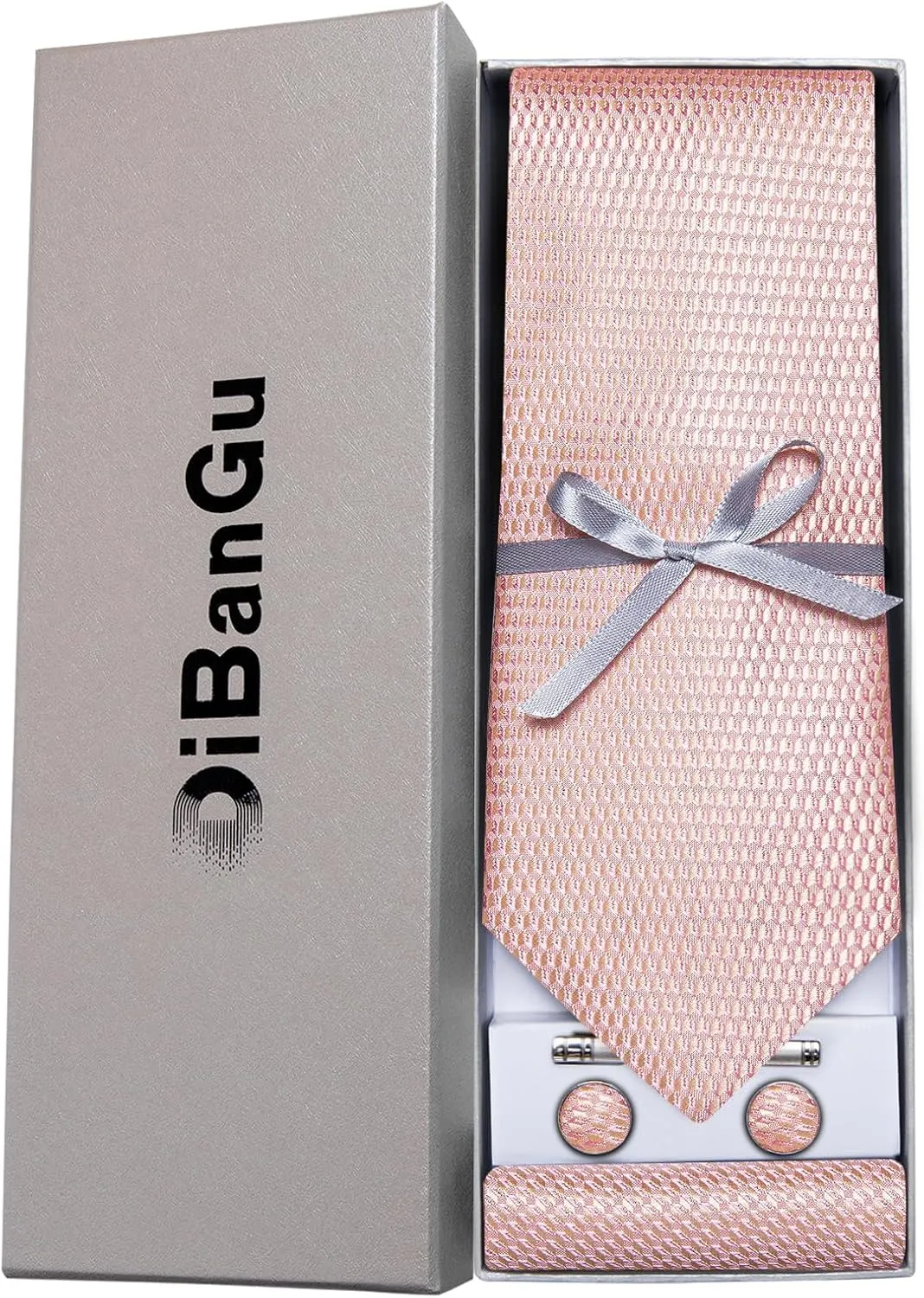 DiBanGu Plaid Ties for Men Silk Checkered Necktie and Pocket Square Cufflinks Tie Clip Set with Gift Box for Wedding Business