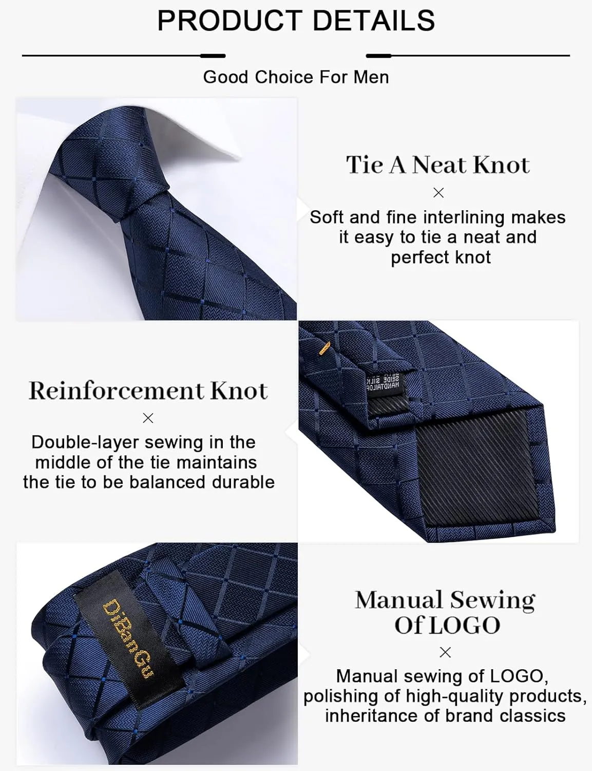 DiBanGu Plaid Ties for Men Silk Checkered Necktie and Pocket Square Cufflinks Tie Clip Set with Gift Box for Wedding Business