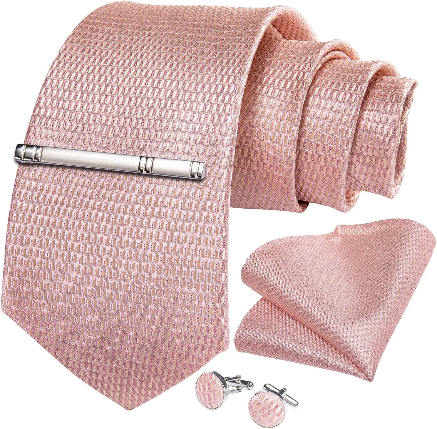 DiBanGu Plaid Ties for Men Silk Checkered Necktie and Pocket Square Cufflinks Tie Clip Set with Gift Box for Wedding Business