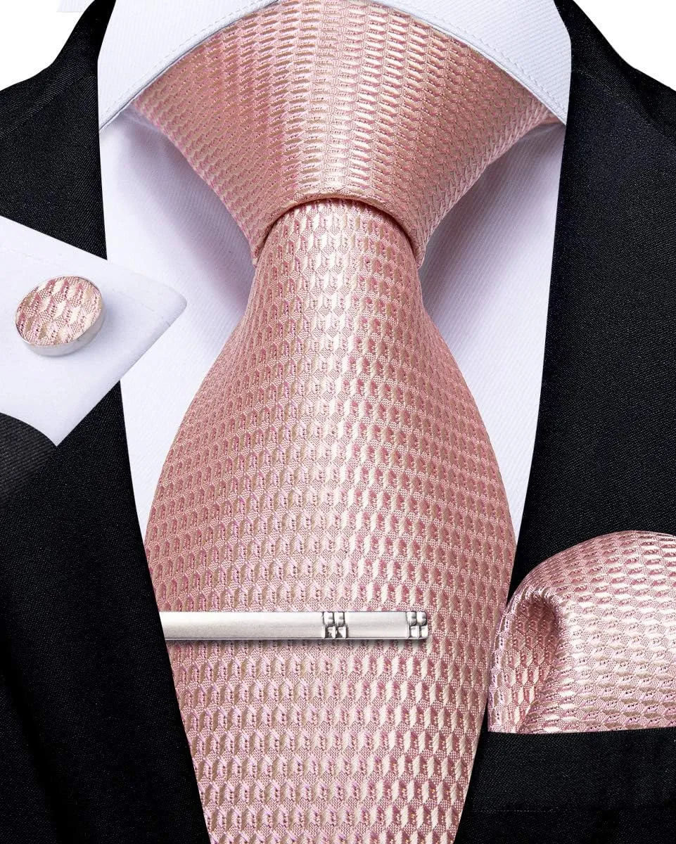 DiBanGu Plaid Ties for Men Silk Checkered Necktie and Pocket Square Cufflinks Tie Clip Set with Gift Box for Wedding Business