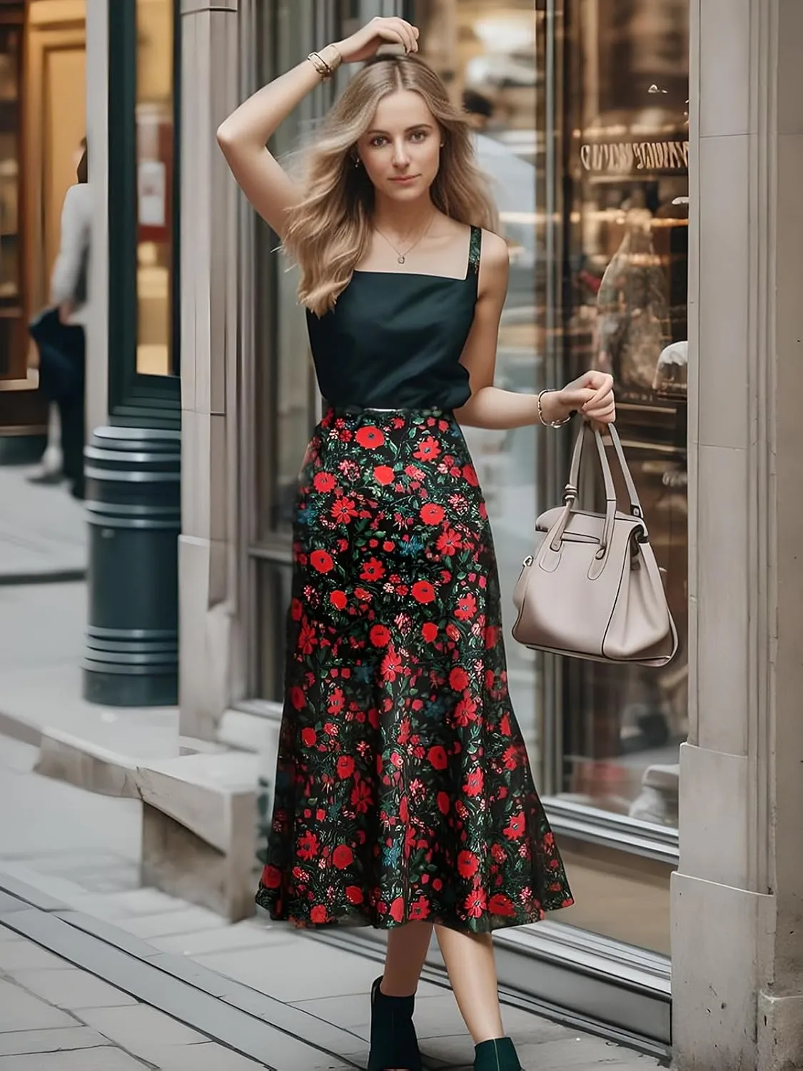 Keasmto Leopard Skirt for Women Midi Length High Waist Silk Satin Elasticized Cheetah Casual Ladies Skirts