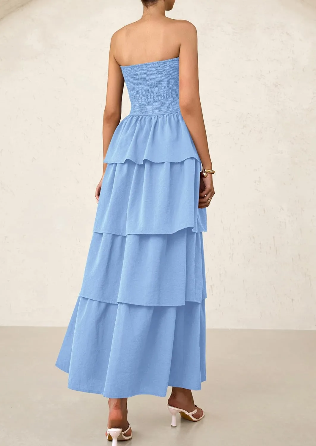 PRETTYGARDEN Maxi Dresses for Women 2025 Summer Off Shoulder Smocked Tiered Ruffle Long Flowy Wedding Guest Dress