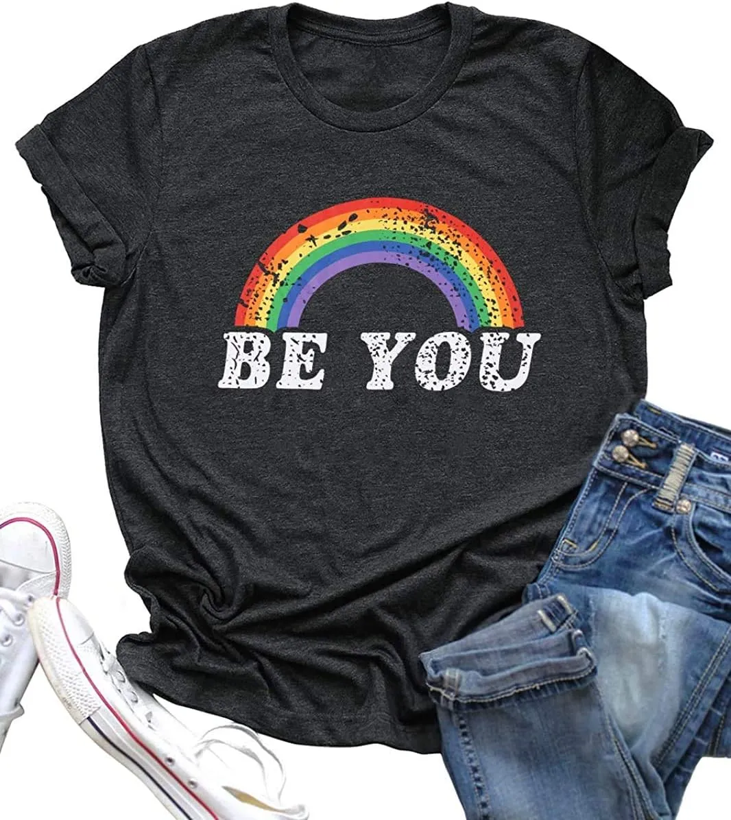 Rainbow Shirt Women Pride Shirt Rainbow Graphic Tees Shirts Letter Print Casual Short Sleeve Tops