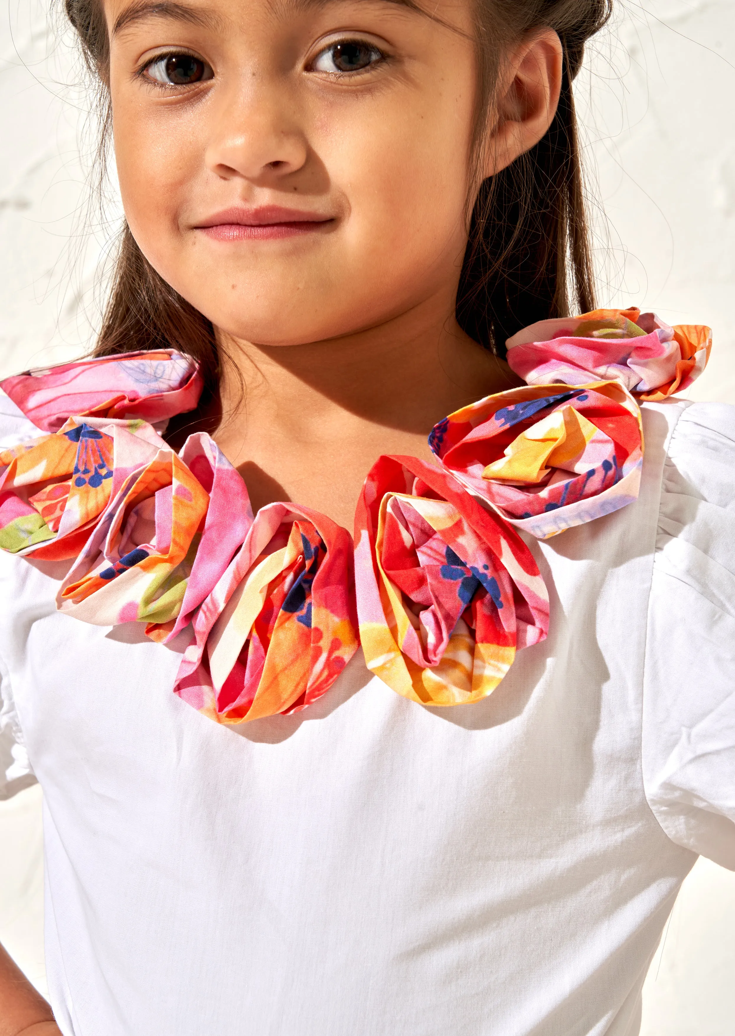 Sadie White Corsage Neck Top