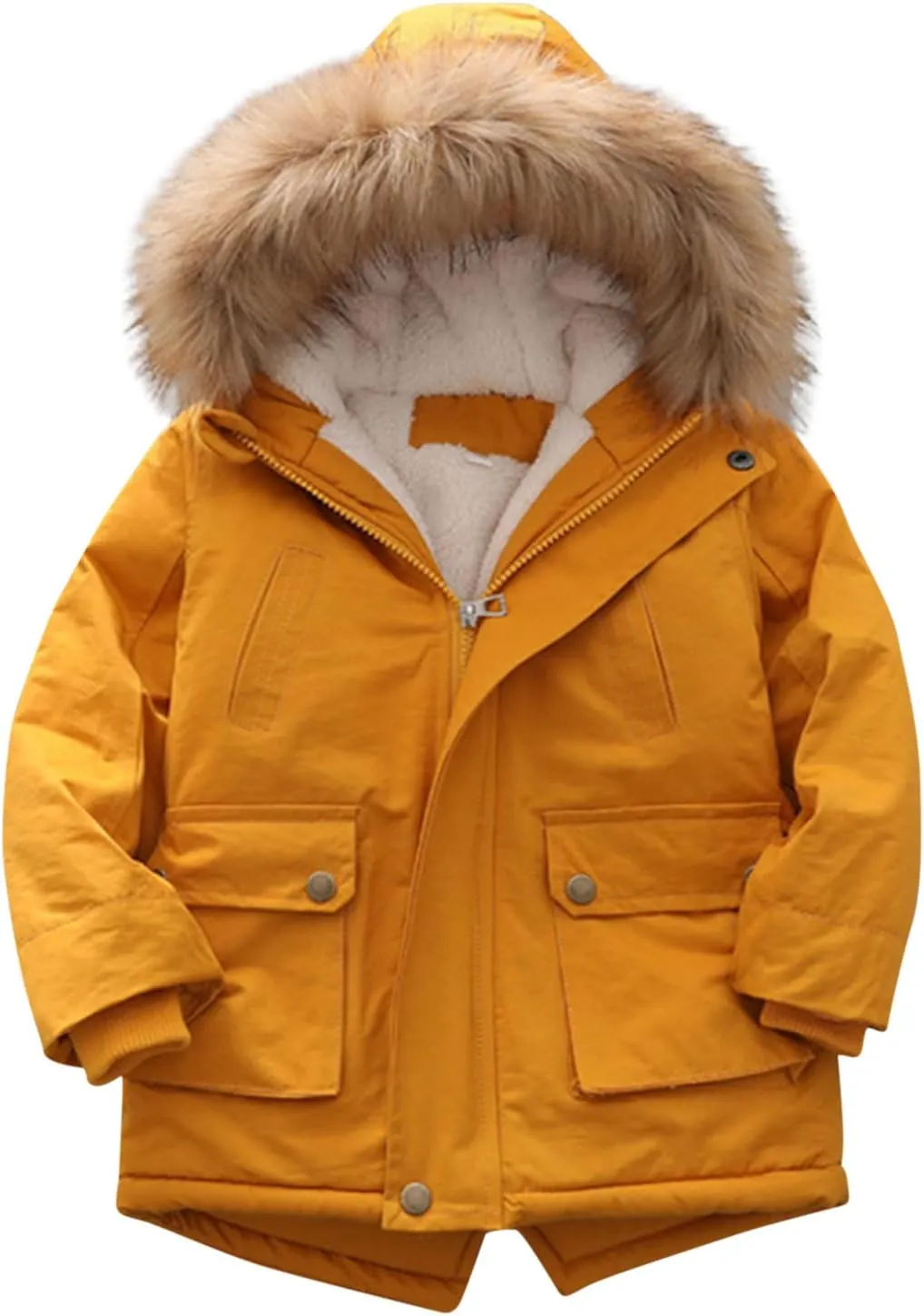 Toddler Girl's Long Winter Warm Parka Sherp Lined Jacket with Faux Fu Hooded Kids Padded Ski Boys Teal Winter Coat