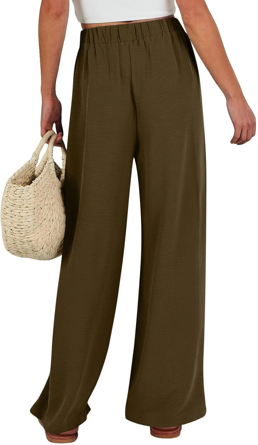 Women Flowy Wide Leg Palazzo Pants High Waisted Travel Beach Lounge Pant Tie Knot Loose Summer Work Dressy Trousers