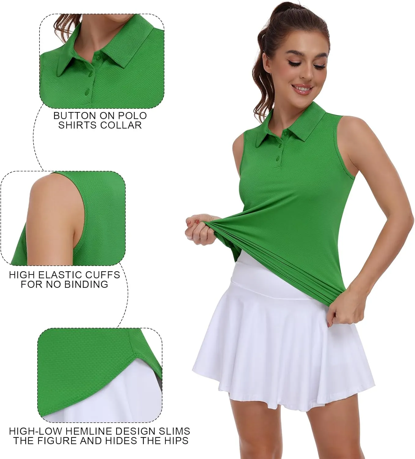 Women Golf Shirt UPF 50  Tennis Sleeveless Collared Polo Shirt Dry Fit Racerback Workout Tank Tops