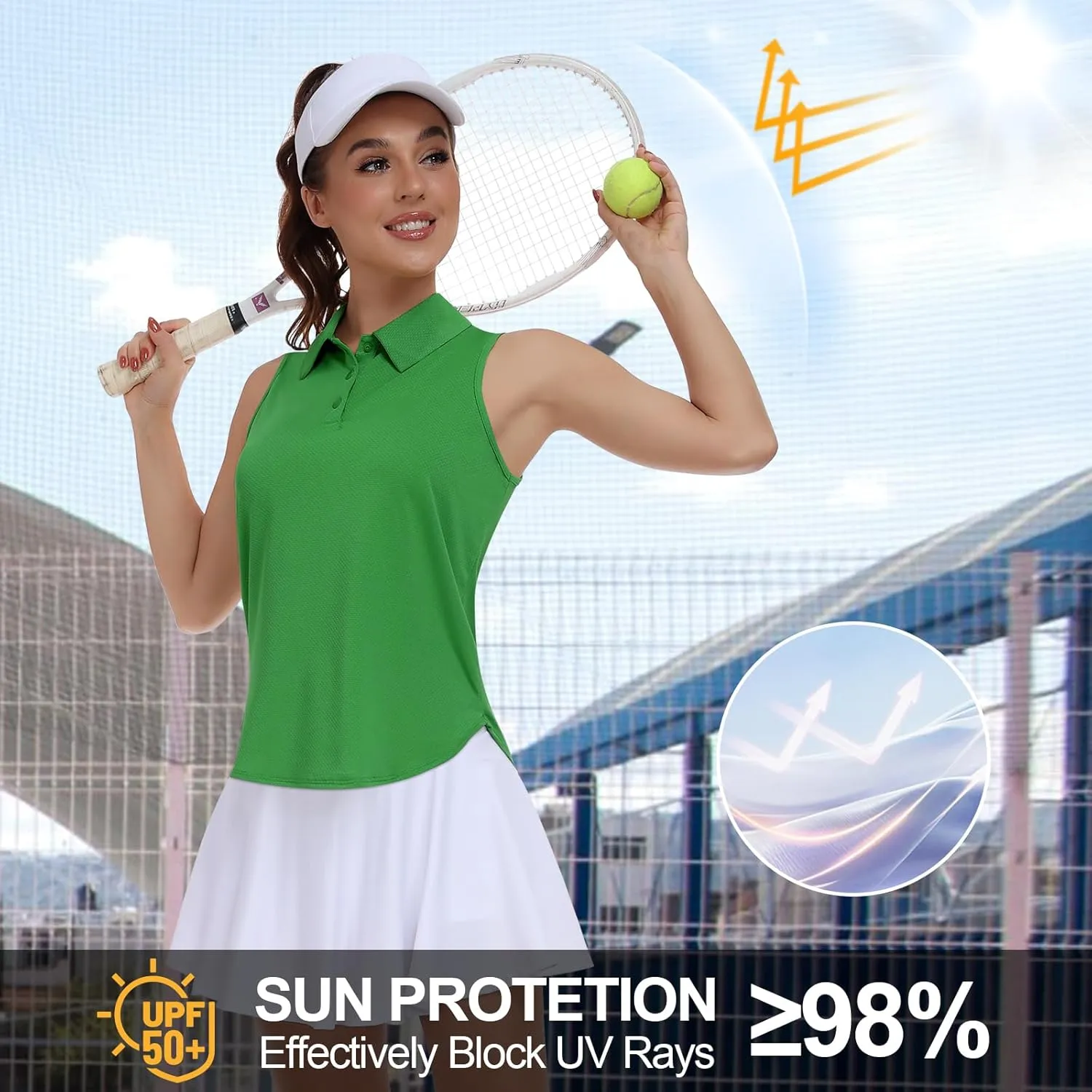 Women Golf Shirt UPF 50  Tennis Sleeveless Collared Polo Shirt Dry Fit Racerback Workout Tank Tops