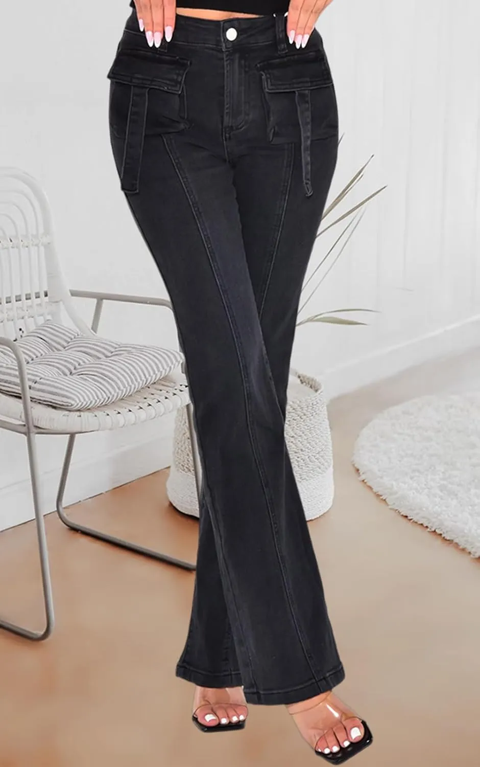 Women's Casual Denim Jeans Skinny Straight Leg High Waist Stretchy Denim Pants