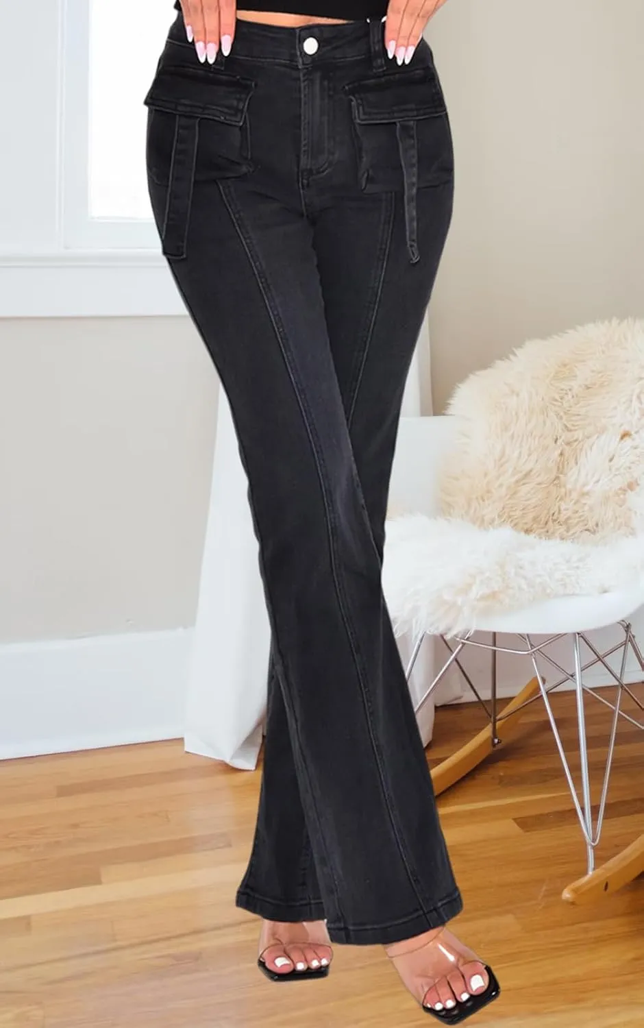 Women's Casual Denim Jeans Skinny Straight Leg High Waist Stretchy Denim Pants