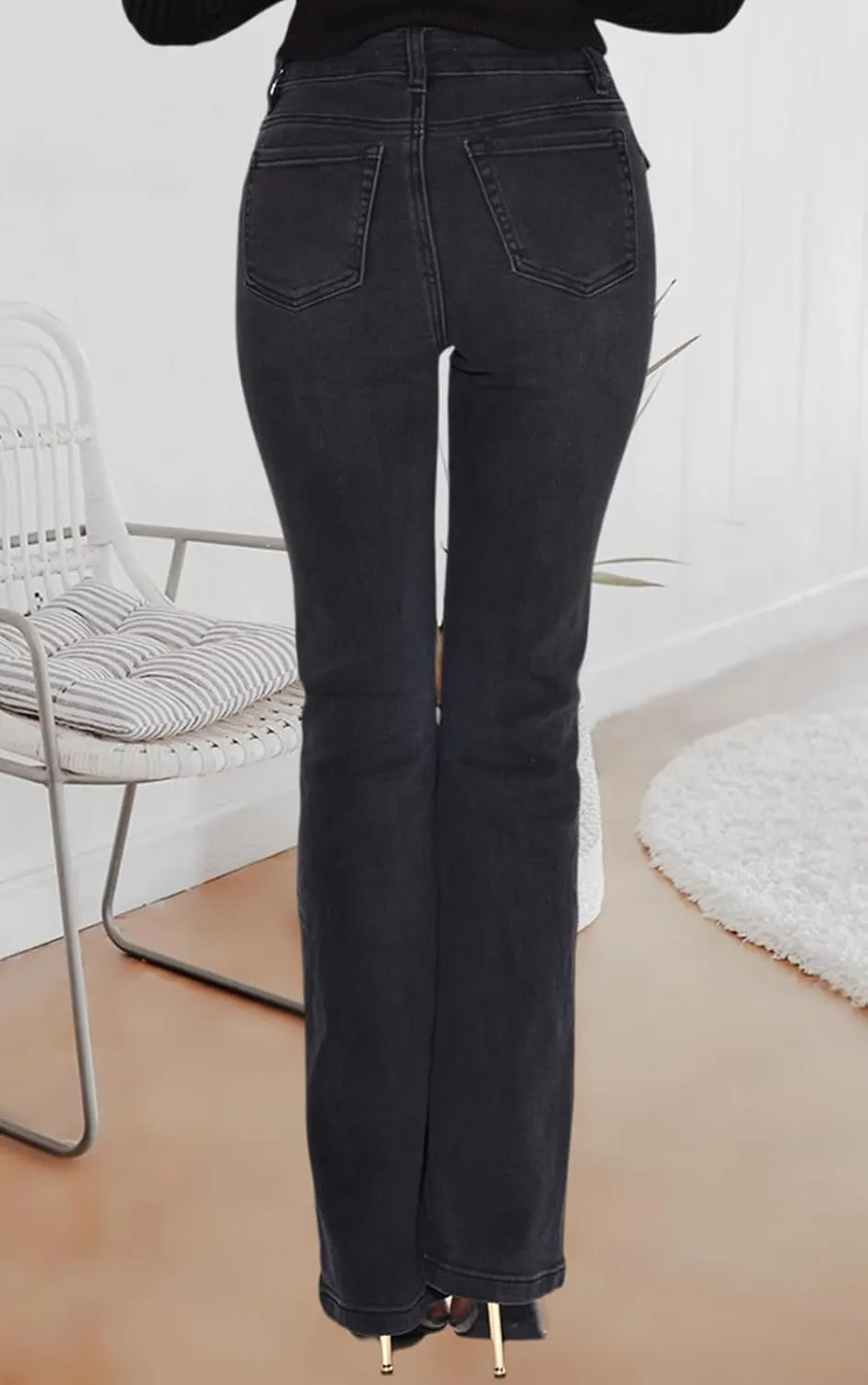 Women's Casual Denim Jeans Skinny Straight Leg High Waist Stretchy Denim Pants