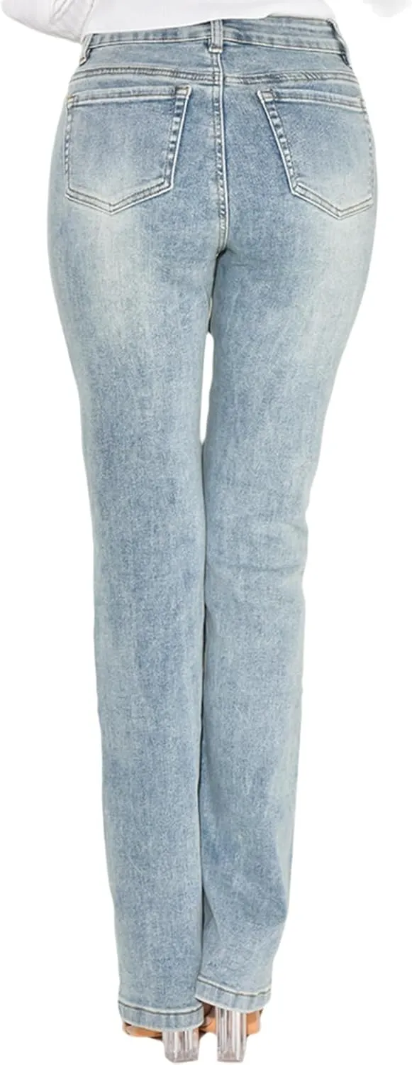 Women's Casual Denim Jeans Skinny Straight Leg High Waist Stretchy Denim Pants