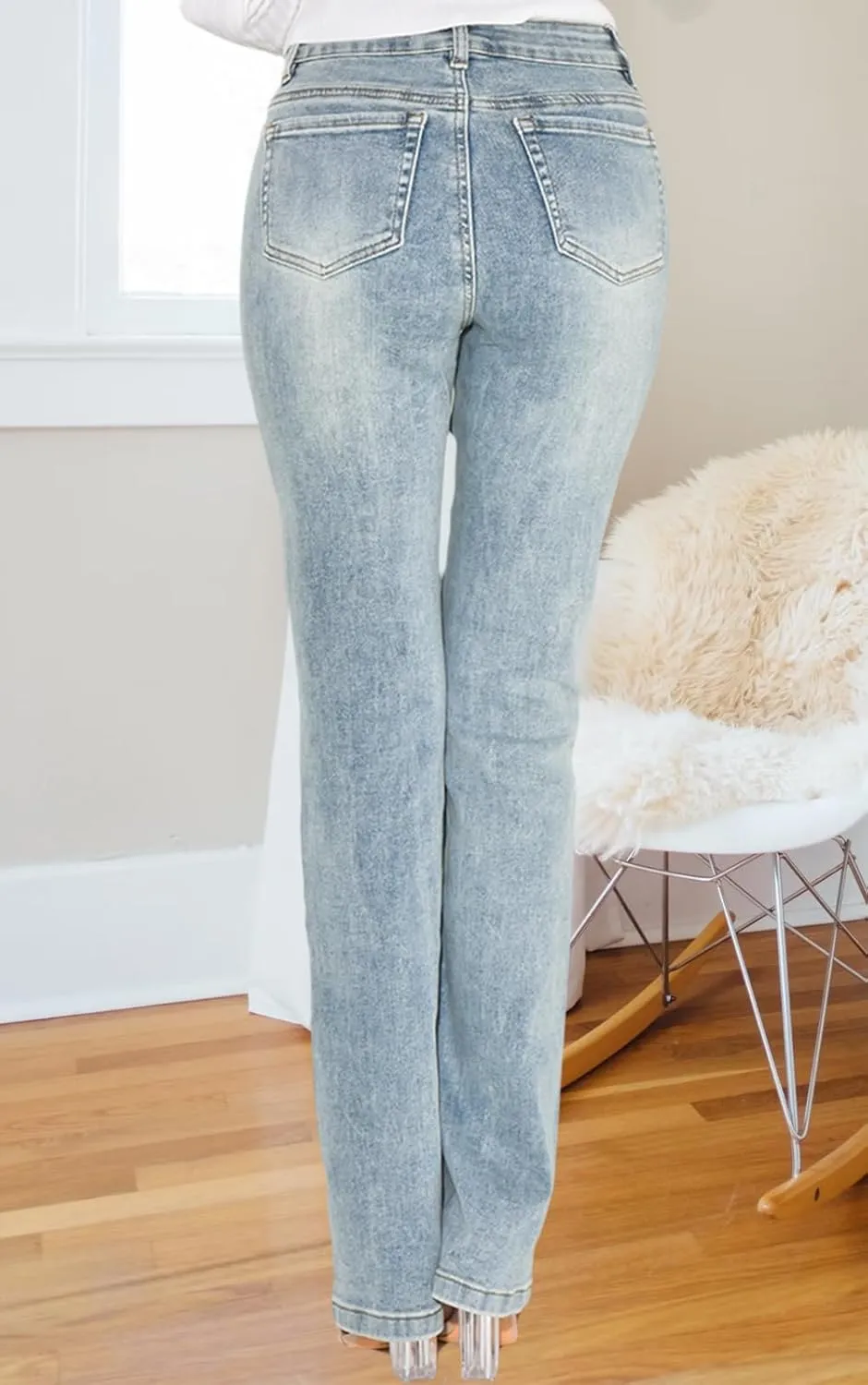 Women's Casual Denim Jeans Skinny Straight Leg High Waist Stretchy Denim Pants