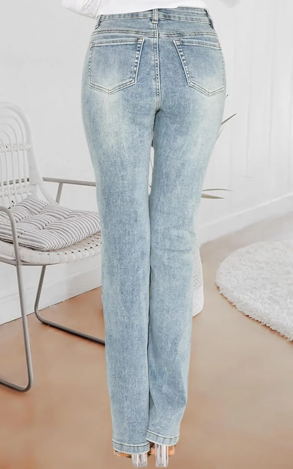 Women's Casual Denim Jeans Skinny Straight Leg High Waist Stretchy Denim Pants