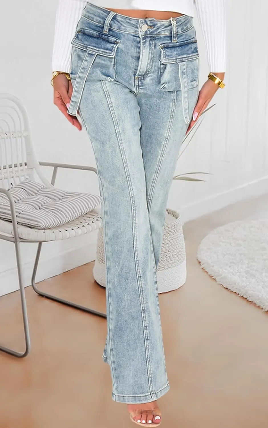 Women's Casual Denim Jeans Skinny Straight Leg High Waist Stretchy Denim Pants