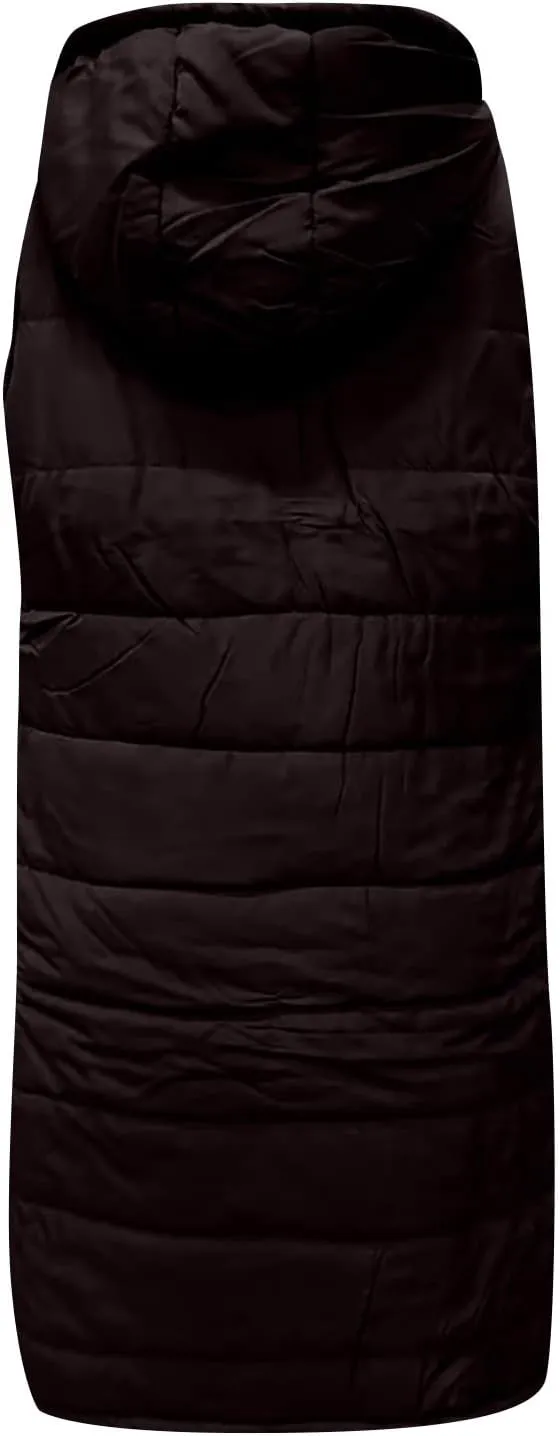Womens Long Puffer Vest Winter Casual Sleeveless Full Zip Hooded Puffer Jacket Packable Lightweight Quilted Jacket Down Coats