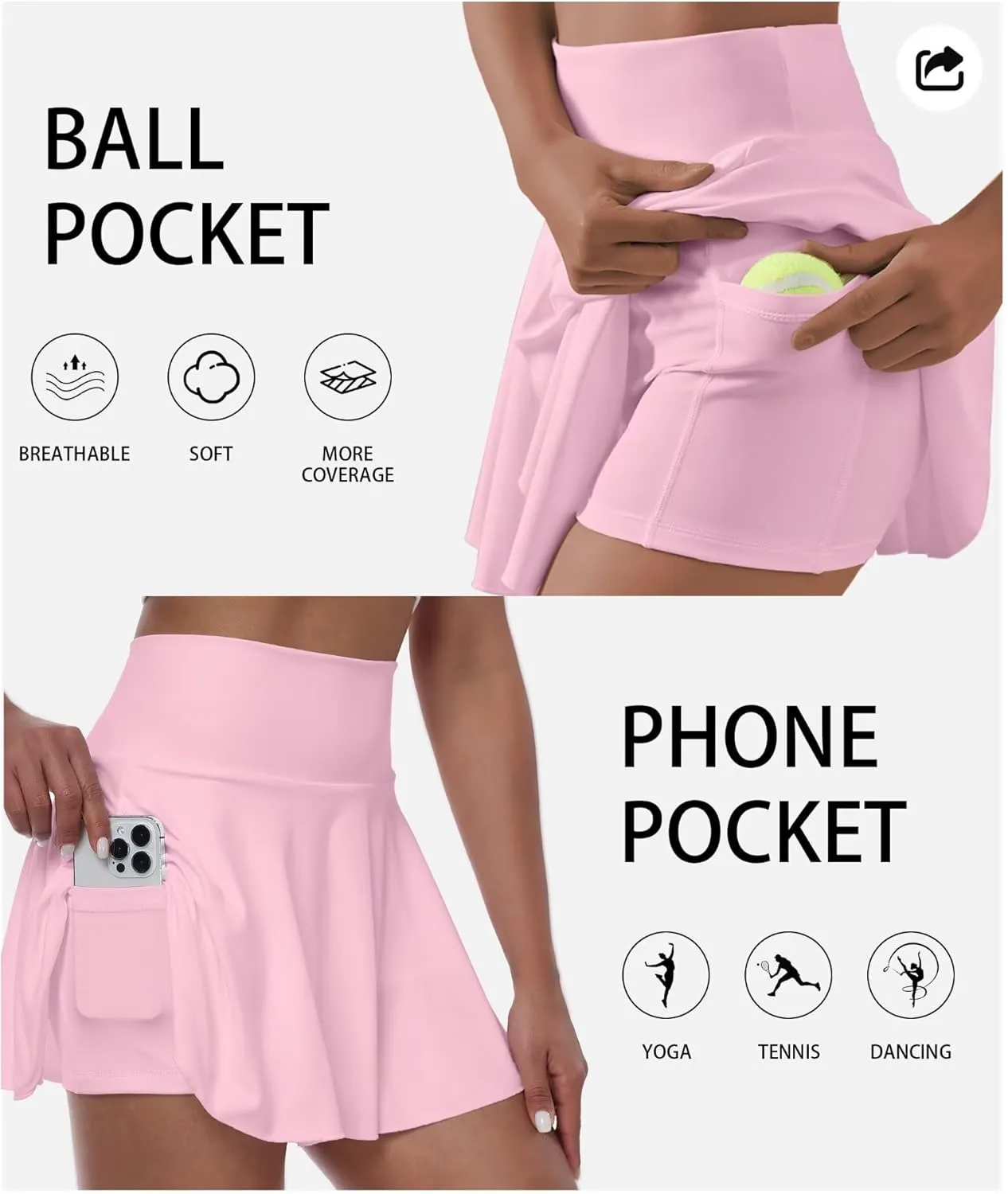Womens Tennis Skirt with Built-in Shorts High Waisted Pleated Golf Skirts for Women Skater Uniform Cheer Skirt